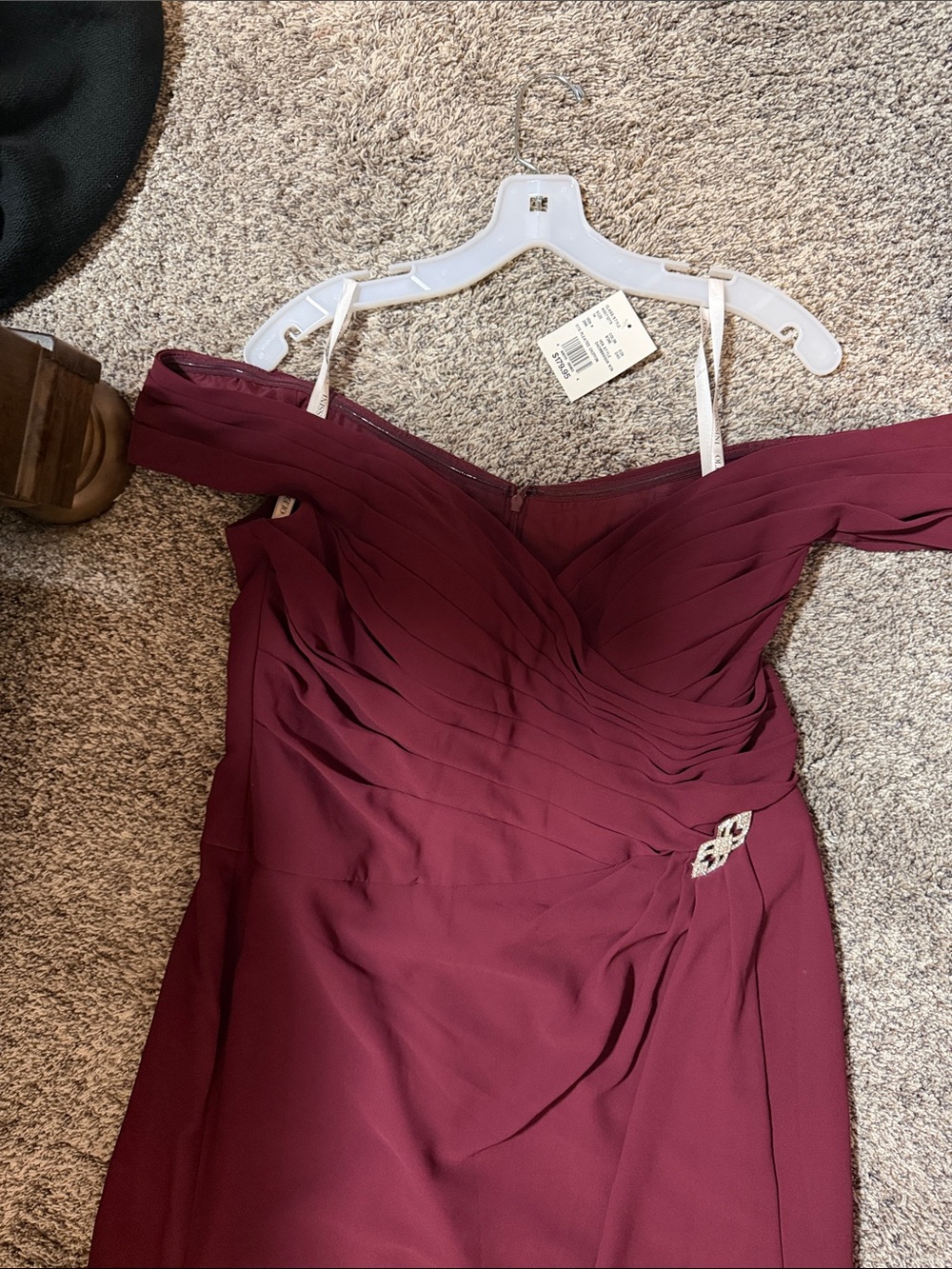 Oleg Cassini Off-the-Shoulder Burgundy Evening Gown